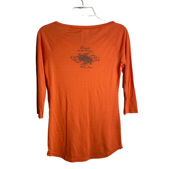 Harley Davidson Women Top Raglan Striped 3/4 Sleeves Orange White Size XSmall - Picture 2 of 6